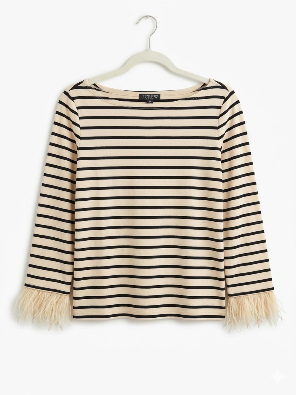 SZ XXS J.crew Feather-trim long-sleeve shirt in stripe boatneck 100% cotton